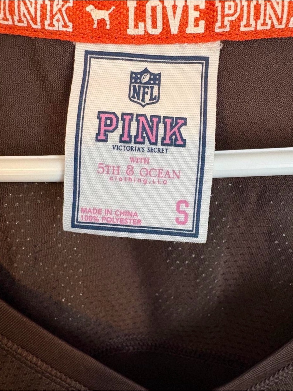 Victoria's Secret PINK Brown and Orange 'BROWNS 46' Jersey Top - Picture 2 of 4